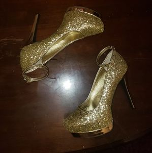 Festive Gold Sequin Ankle strap heels